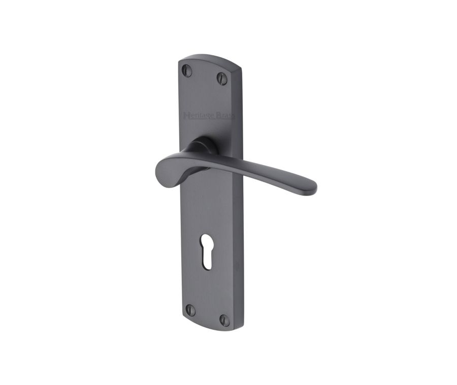 Heritage Brass Matt Black Diplomat Door Handle on Plate - Lever Lock