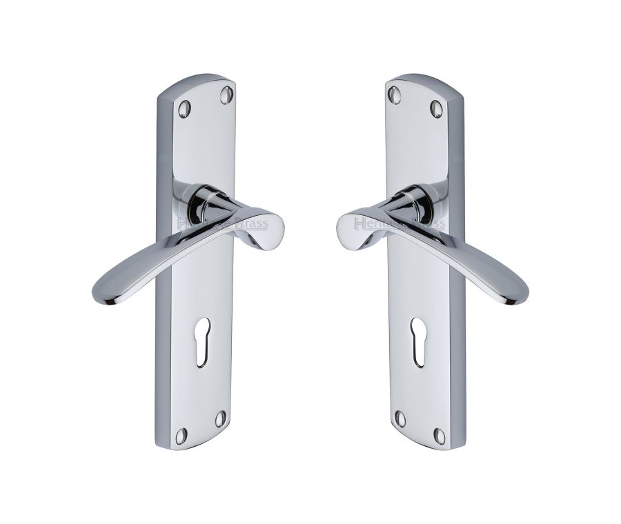 Heritage Brass Polished Chrome Diplomat Door Handle on Plate - Lever Lock