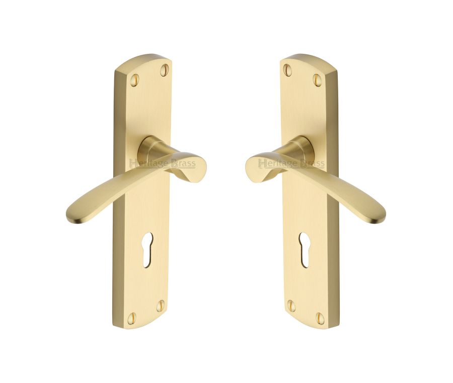 Heritage Brass Satin Brass Diplomat Door Handle on Plate - Lever Lock