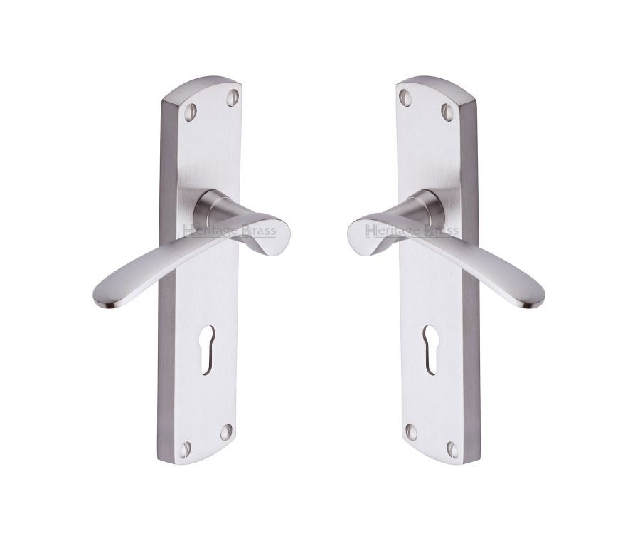 Heritage Brass Satin Nickel Diplomat Door Handle on Plate - Lever Lock