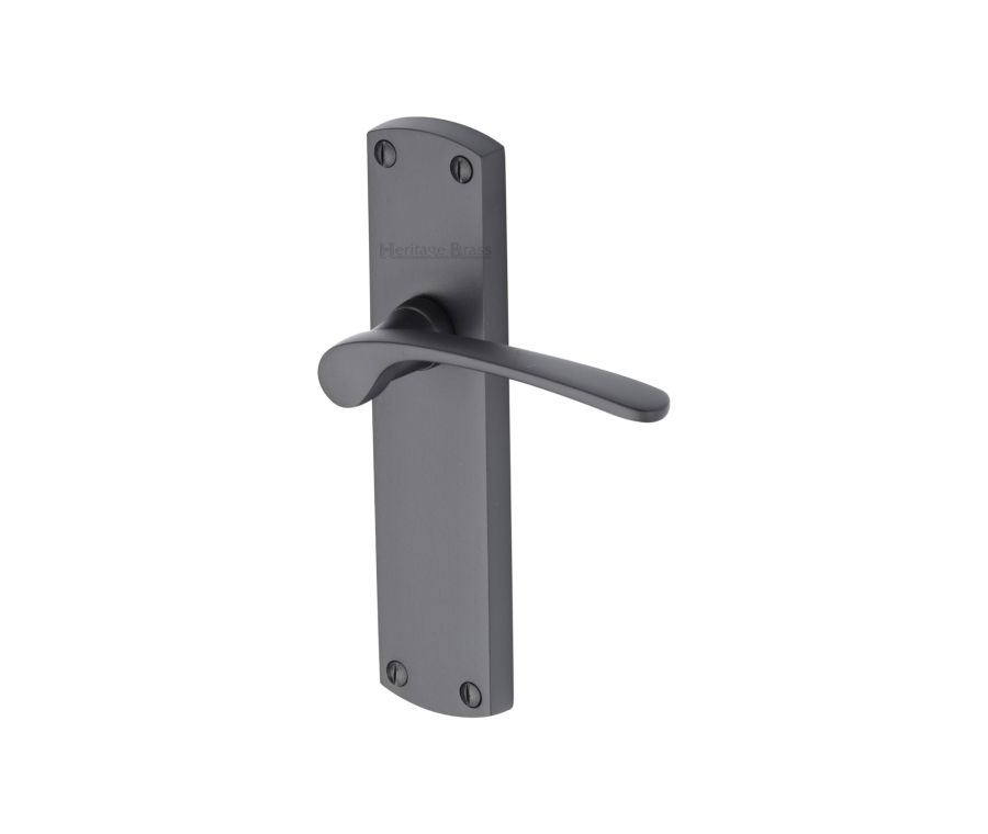 Heritage Brass Matt Black Diplomat Door Handle on Plate - Lever Latch
