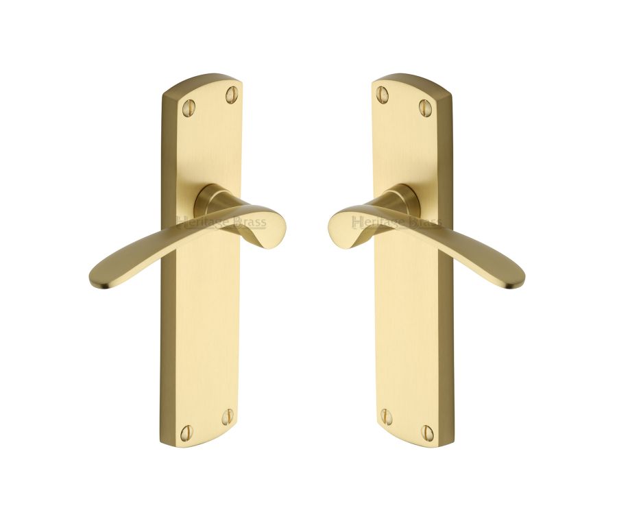 Heritage Brass Satin Brass Diplomat Door Handle on Plate - Lever Latch