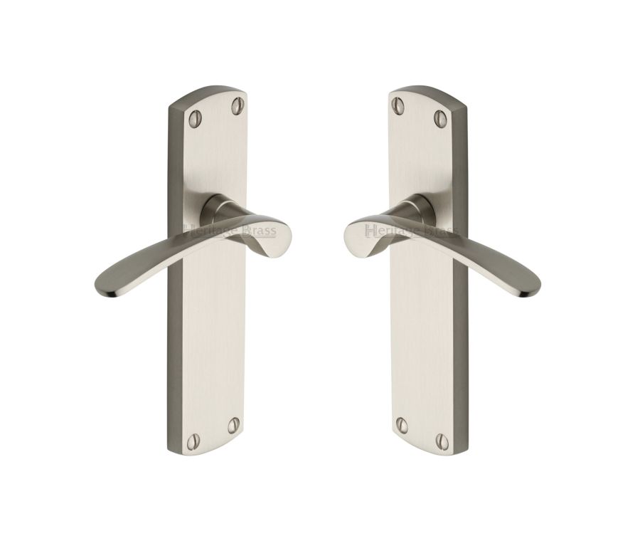 Heritage Brass Satin Nickel Diplomat Door Handle on Plate - Lever Latch