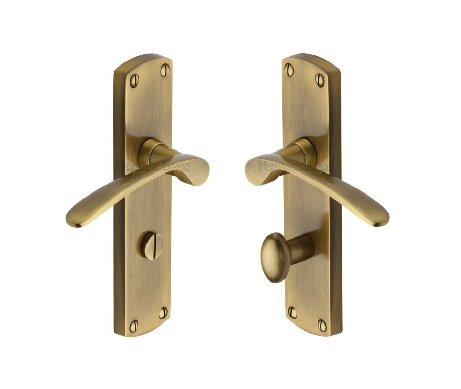 Heritage Brass Antique Brass Diplomat Door Handle on Plate - Bathroom Set