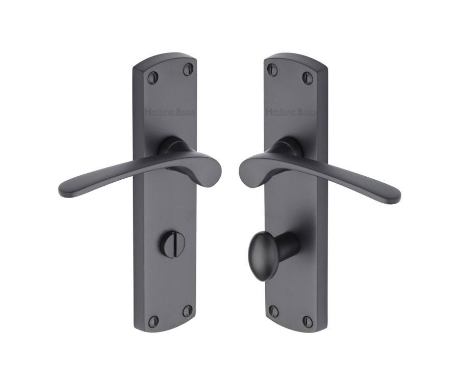 Heritage Brass Matt Black Diplomat Door Handle on Plate - Bathroom Set
