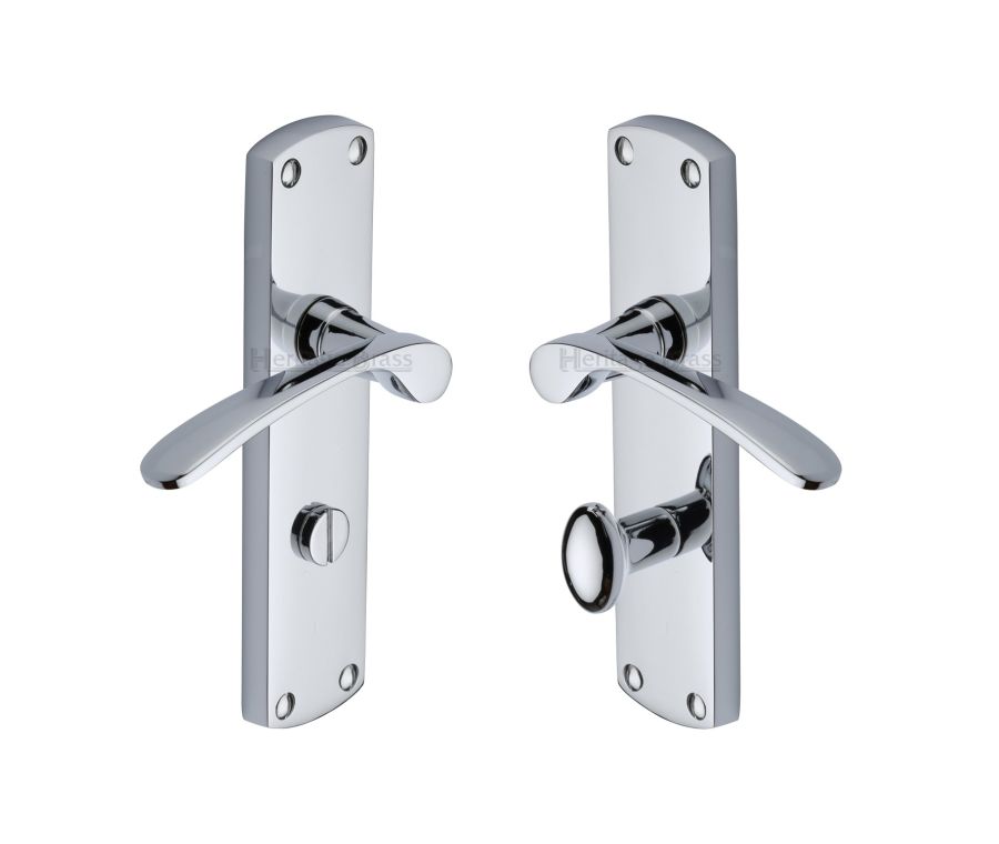 Heritage Brass Polished Chrome Diplomat Door Handle on Plate - Bathroom Set