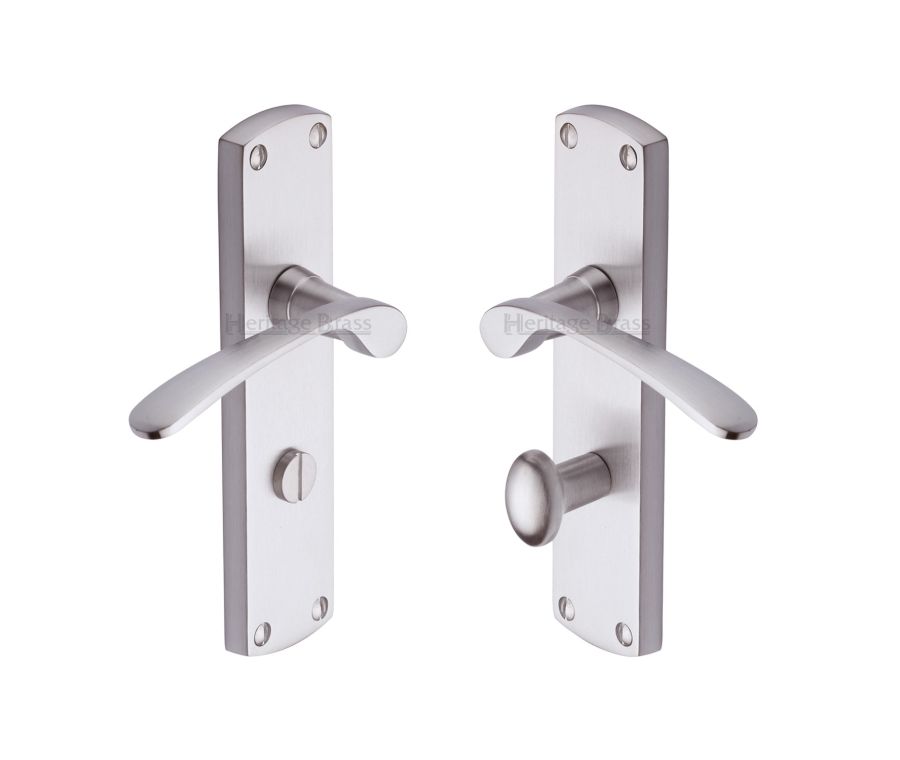 Heritage Brass Satin Nickel Diplomat Door Handle on Plate - Bathroom Set