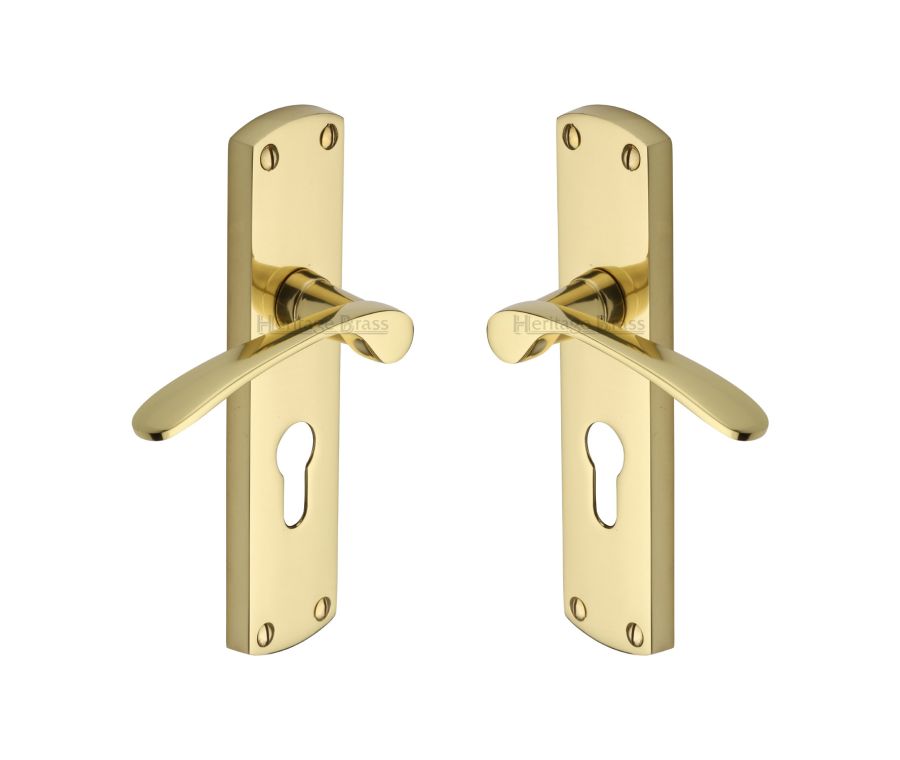 Heritage Brass Polished Brass Diplomat Door Handle on Plate - Euro Profile