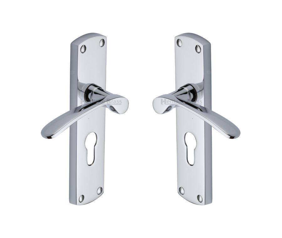 Heritage Brass Polished Chrome Diplomat Door Handle on Plate - Euro Profile
