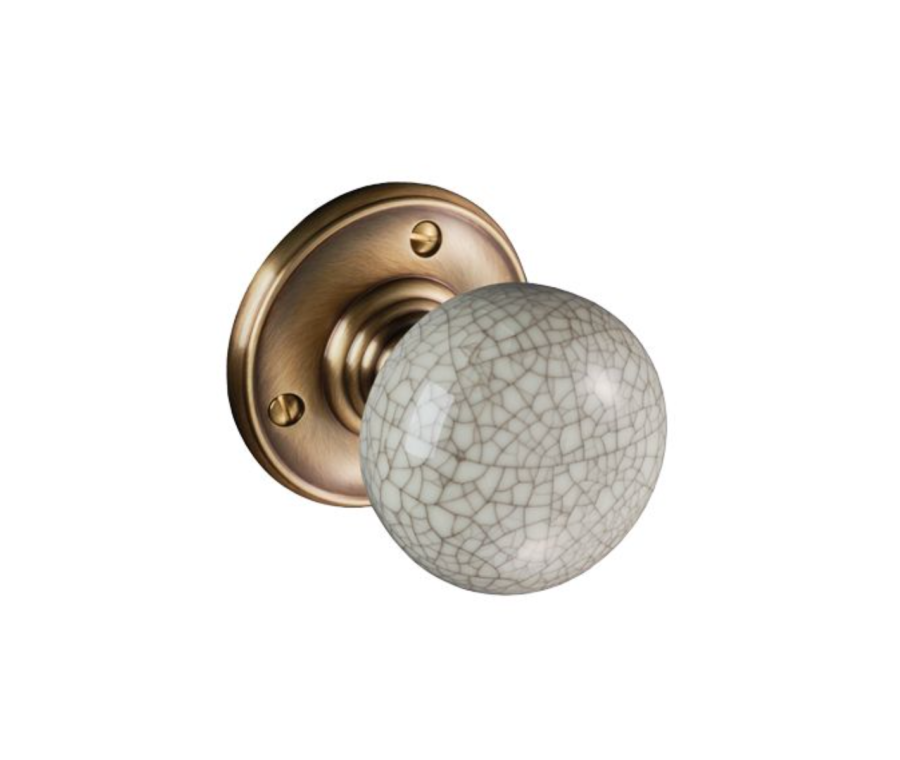Ivory Crackle China & Florentine Bronze Unsprung Mortice Knob Furniture | DK34ICFB