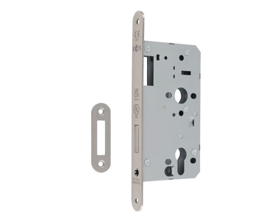 Satin Stainless Steel 60mm DIN Euro Deadlock - Radius | DLX0060EPSSS/R