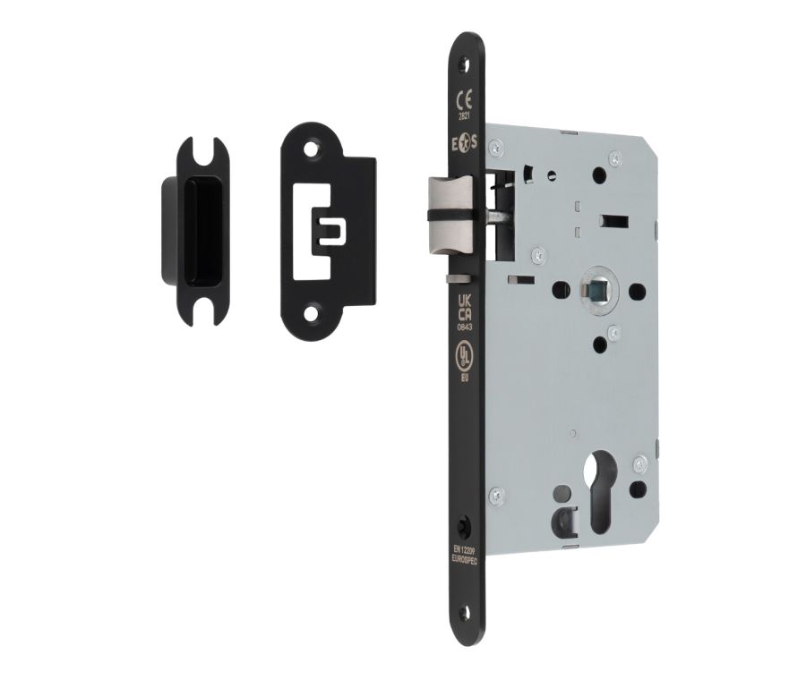 Matt Black 60mm DIN Euro Nightlatch - Radius | DLX7260NLMB/R