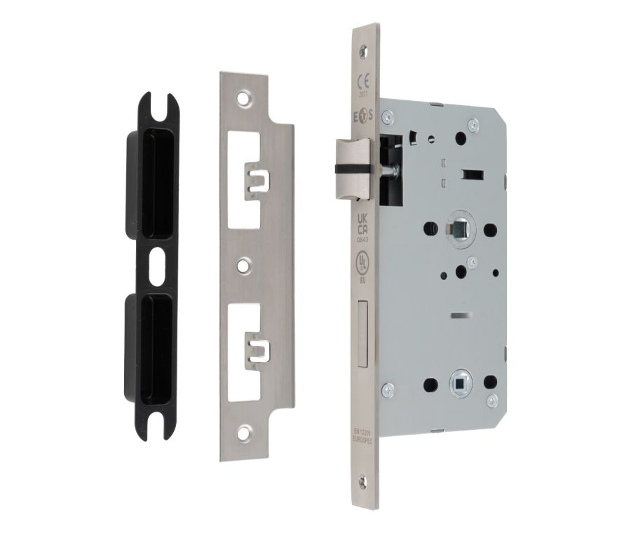 Satin Stainless Steel 55mm DIN Bathroom Lock - Square | DLX7855WCSSS