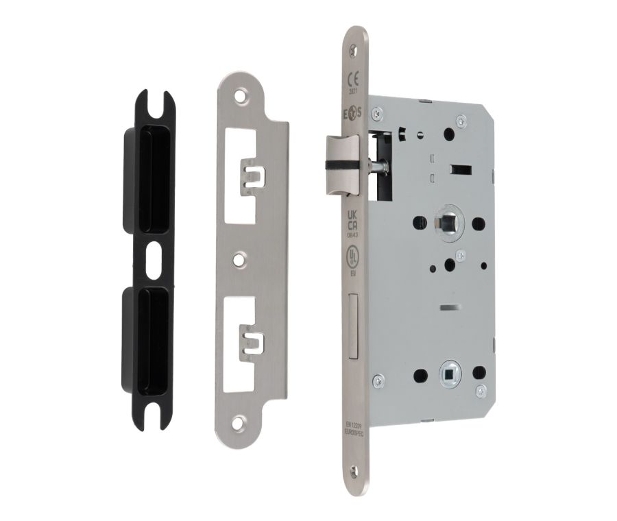 Satin Stainless Steel 55mm DIN Bathroom Lock - Radius | DLX7855WCSSS/R