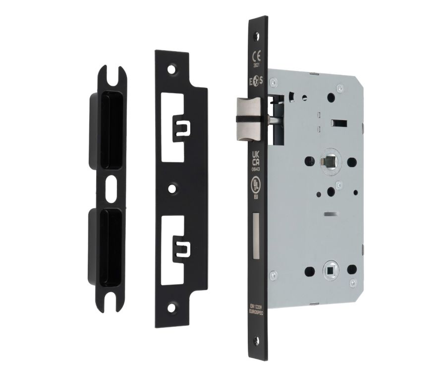 Matt Black 60mm DIN Bathroom Lock - Square | DLX7860WCMB
