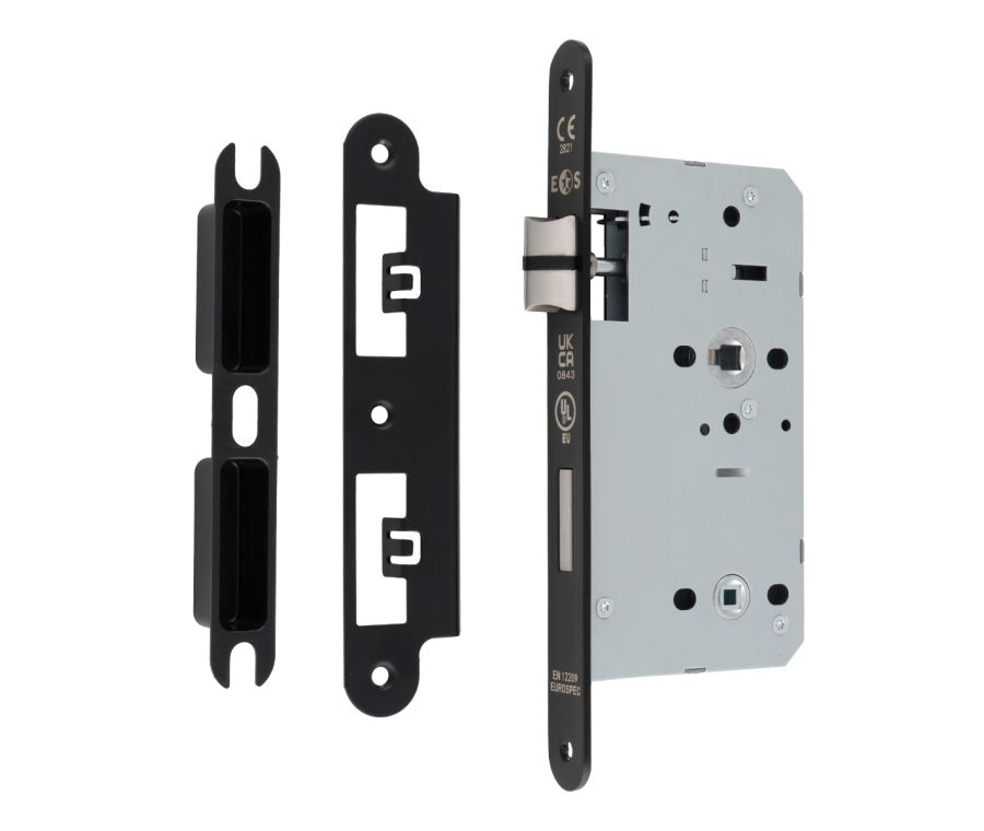Matt Black 60mm DIN Bathroom Lock - Radius | DLX7860WCMB/R