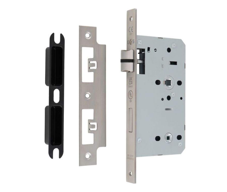 Satin Stainless Steel 60mm DIN Bathroom Lock - Square | DLX7860WCSSS