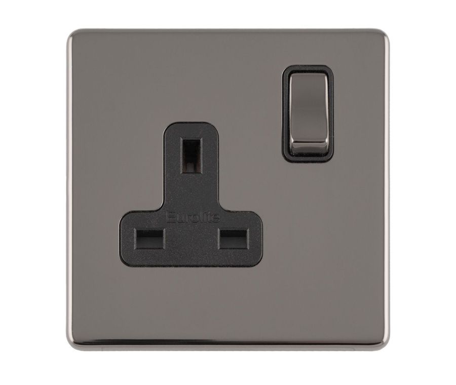 Eurolite Black Nickel 1 Gang 13A DP Switched Socket | ECBN1SOB