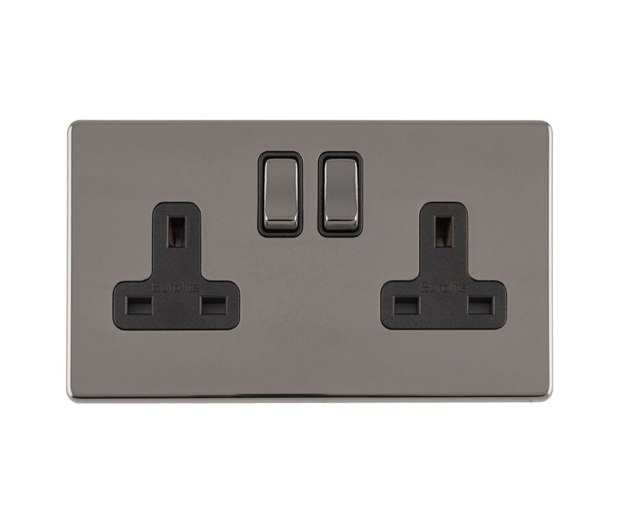 Eurolite Black Nickel 2 Gang 13A DP Switched Socket | ECBN2SOB
