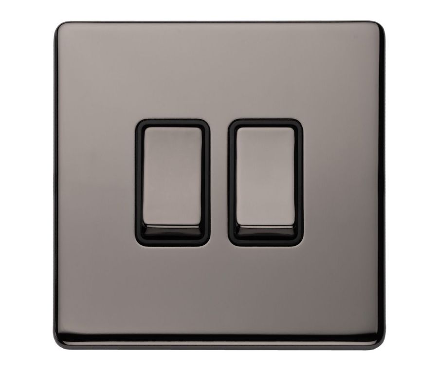 Eurolite Black Nickel 10 Amp 2 Way 2 Gang Rocker Switch  | ECBN2SWB