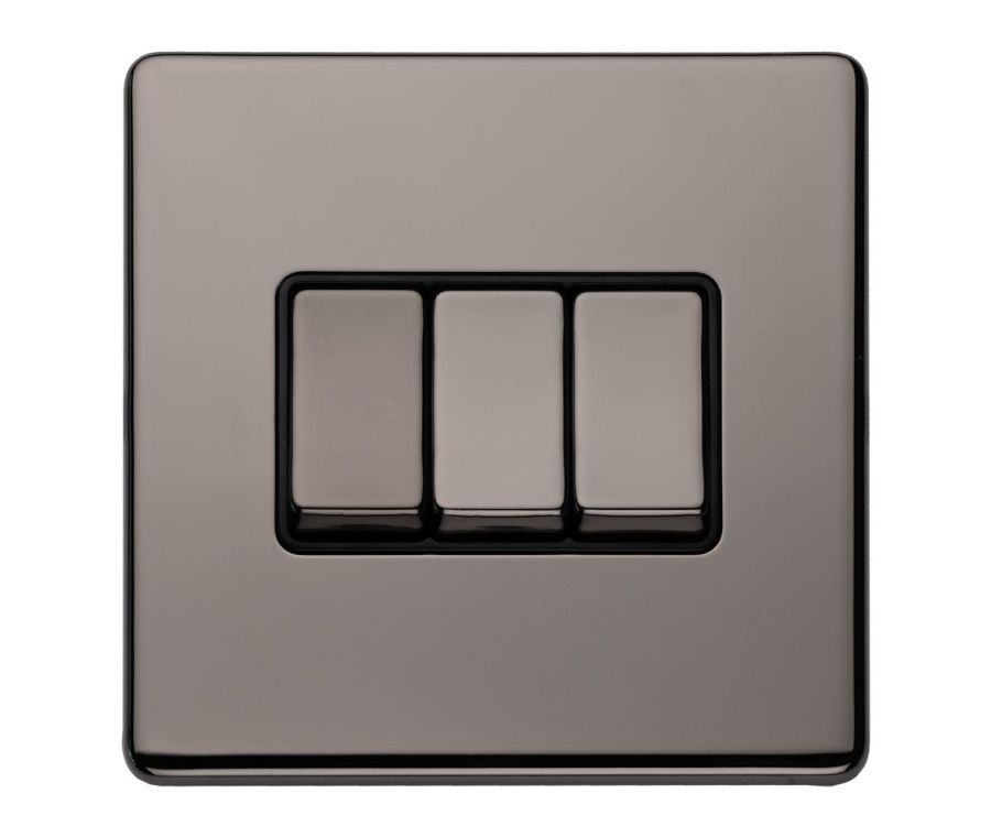 Eurolite Black Nickel 10 Amp 2 Way 3 Gang Rocker Switch  | ECBN3SWB