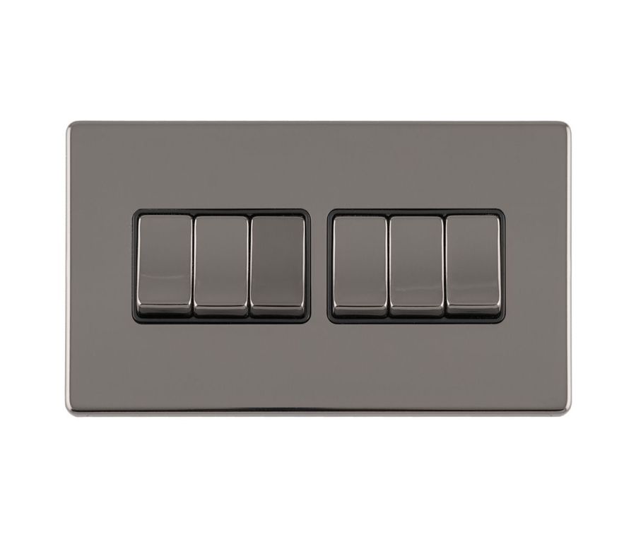 Eurolite Black Nickel 10A 2 Way 6 Gang Rocker Switch  | ECBN6SWB
