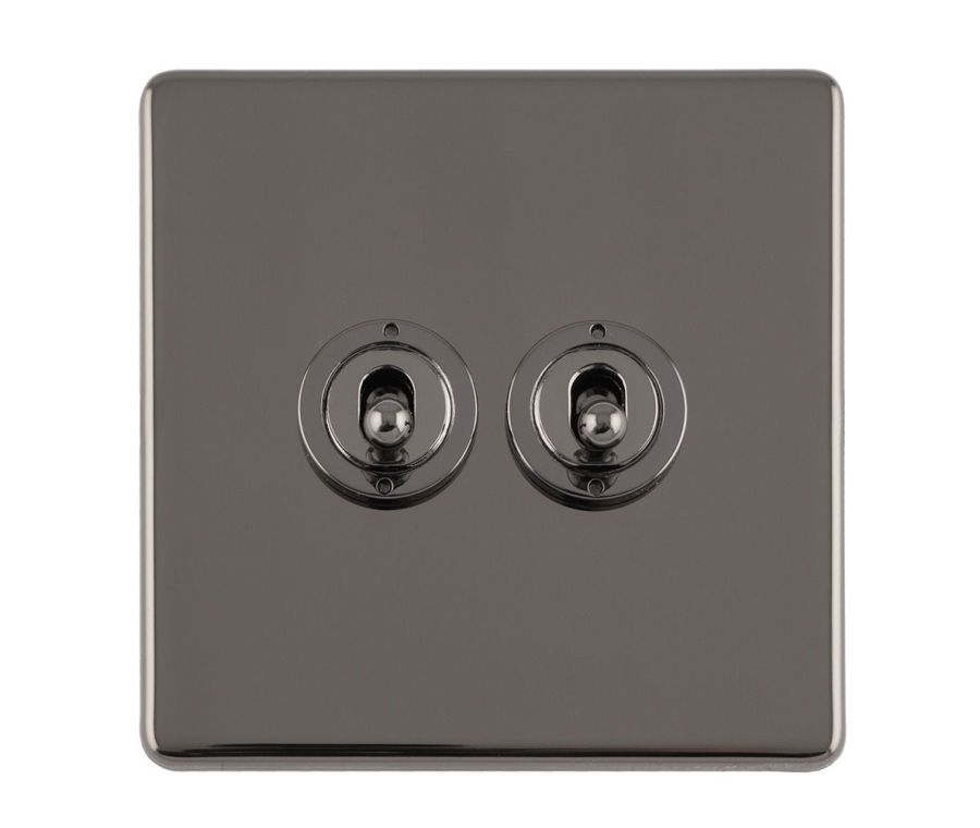 Eurolite Black Nickel 2 Gang 10Amp 2Way Toggle Switch  | ECBNT2SW