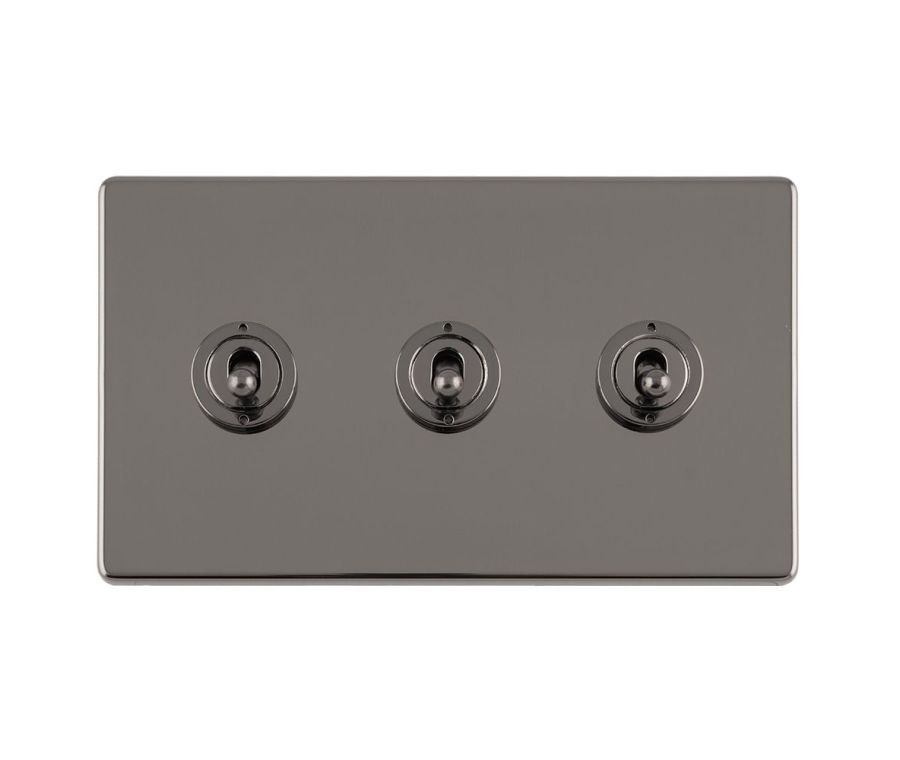 Eurolite Black Nickel 3 Gang 10Amp 2Way Toggle Switch | ECBNT3SW