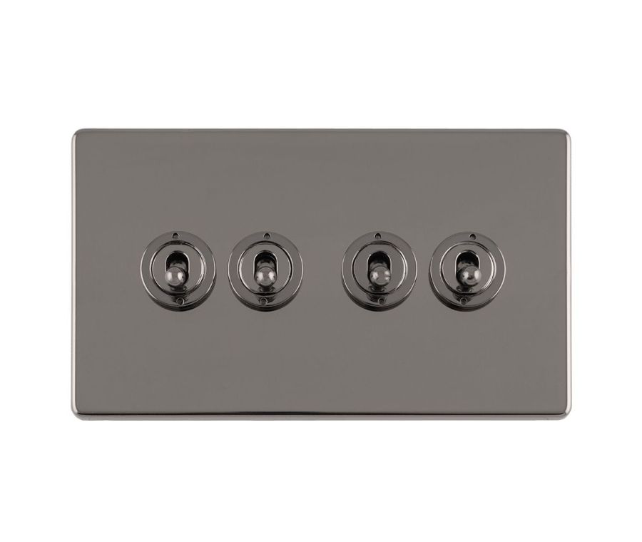Eurolite Black Nickel 4 Gang 10Amp 2Way Toggle Switch  | ECBNT4SW