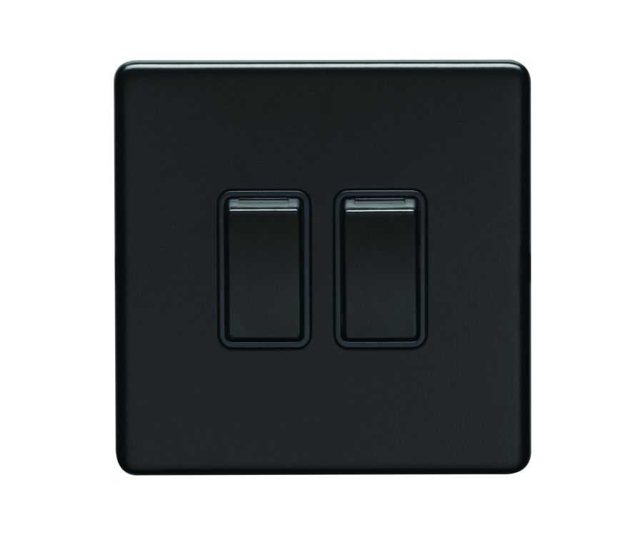 Eurolite Matt Black 10 Amp 2 Way 2 Gang Rocker Switch  | ECMB2SWB