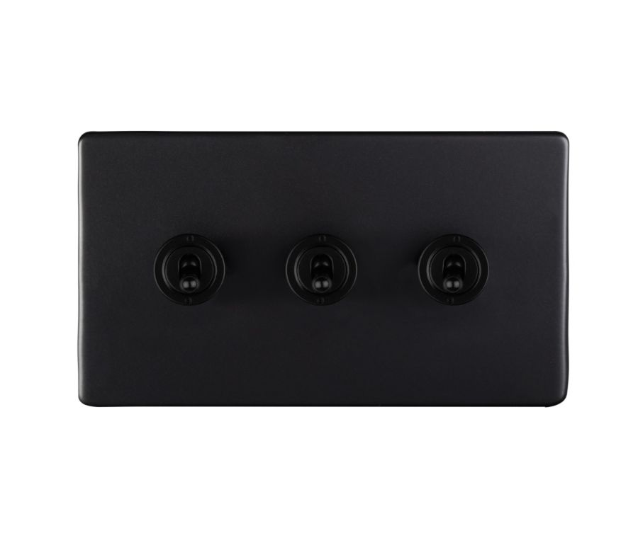 Eurolite Matt Black 3 Gang 10Amp 2Way Toggle Switch | ECMBT3SW