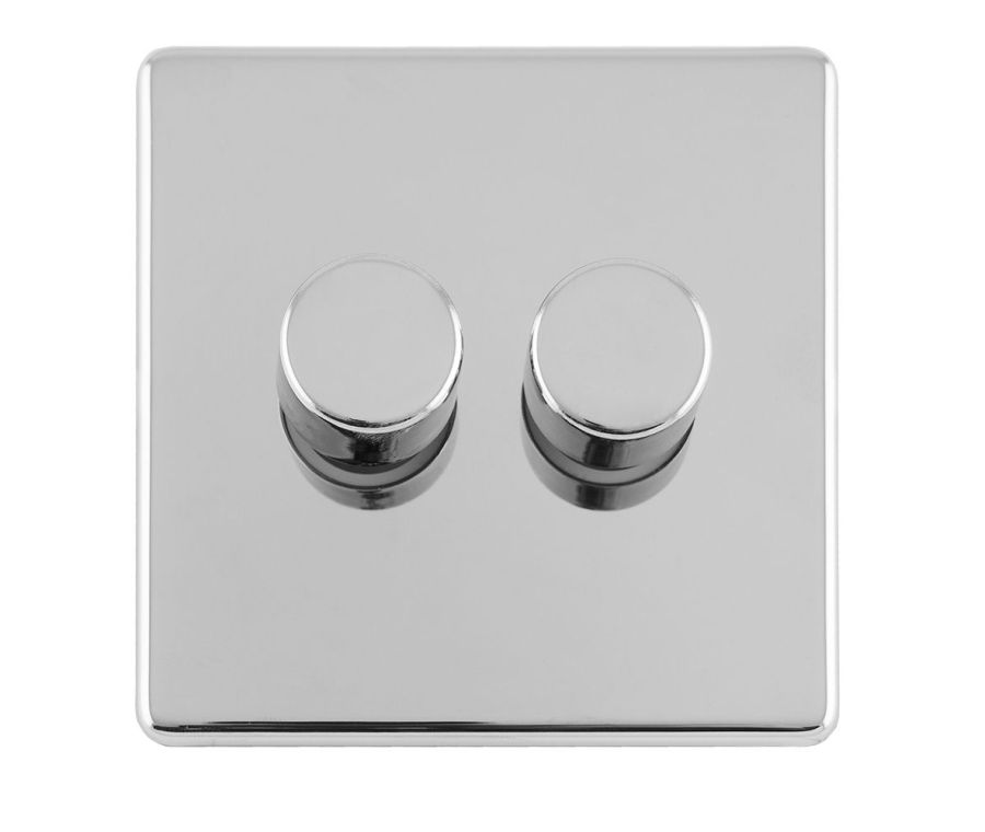 Eurolite Polished Chrome LED 2 Way 2 Gang Dimmer Switch  | ECPC2DLED