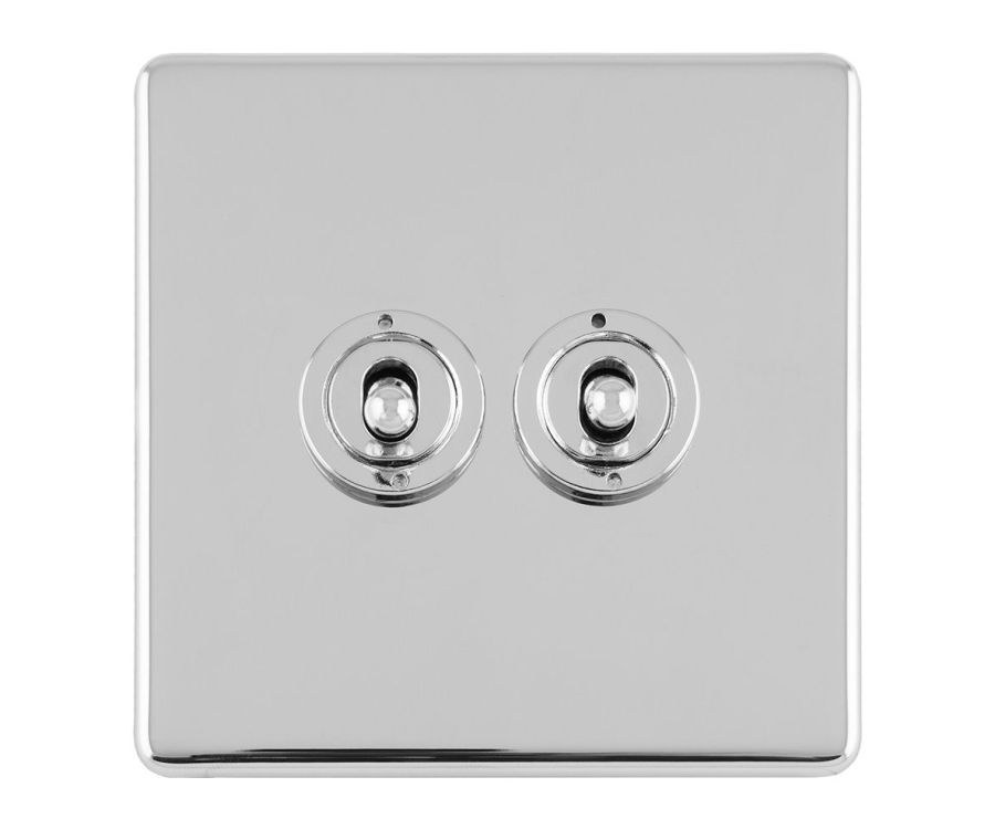 Eurolite Polished Chrome 2 Gang 10Amp 2Way Toggle Switch  | ECPCT2SW