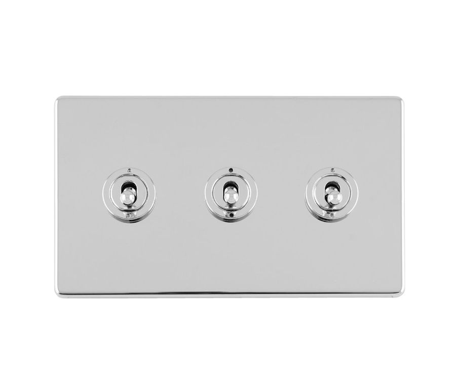 Eurolite Polished Chrome 3 Gang 10Amp 2Way Toggle Switch | ECPCT3SW