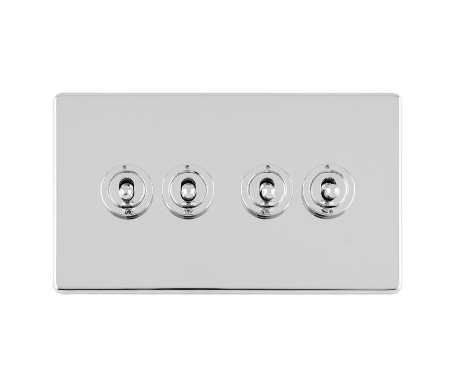 Eurolite Polished Chrome 4 Gang 10Amp 2Way Toggle Switch  | ECPCT4SW