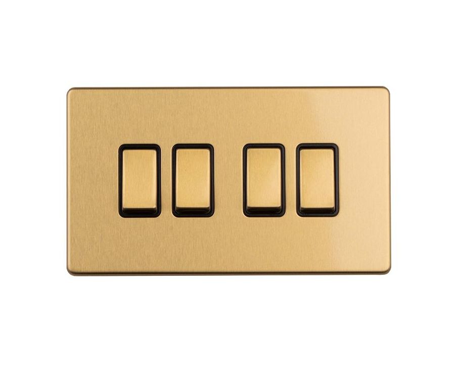 Eurolite Satin Brass 10A 2 Way 4 Gang Switch  | ECSB4SWB