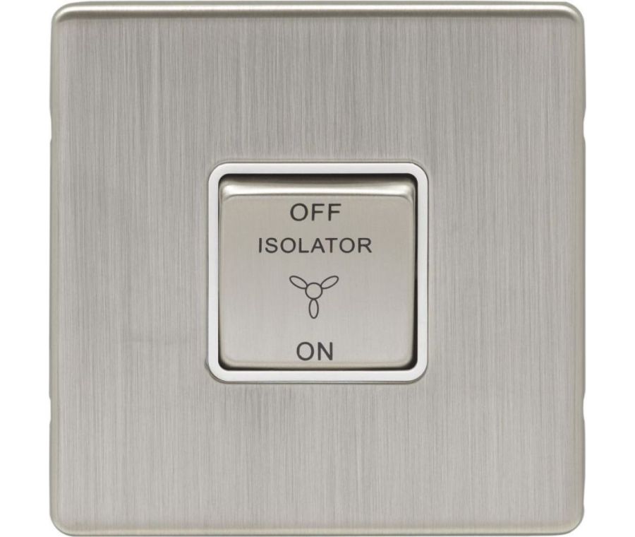 Eurolite Satin Nickel 6A Fan Isolator Switch with white trim | ECSNFSWSNW