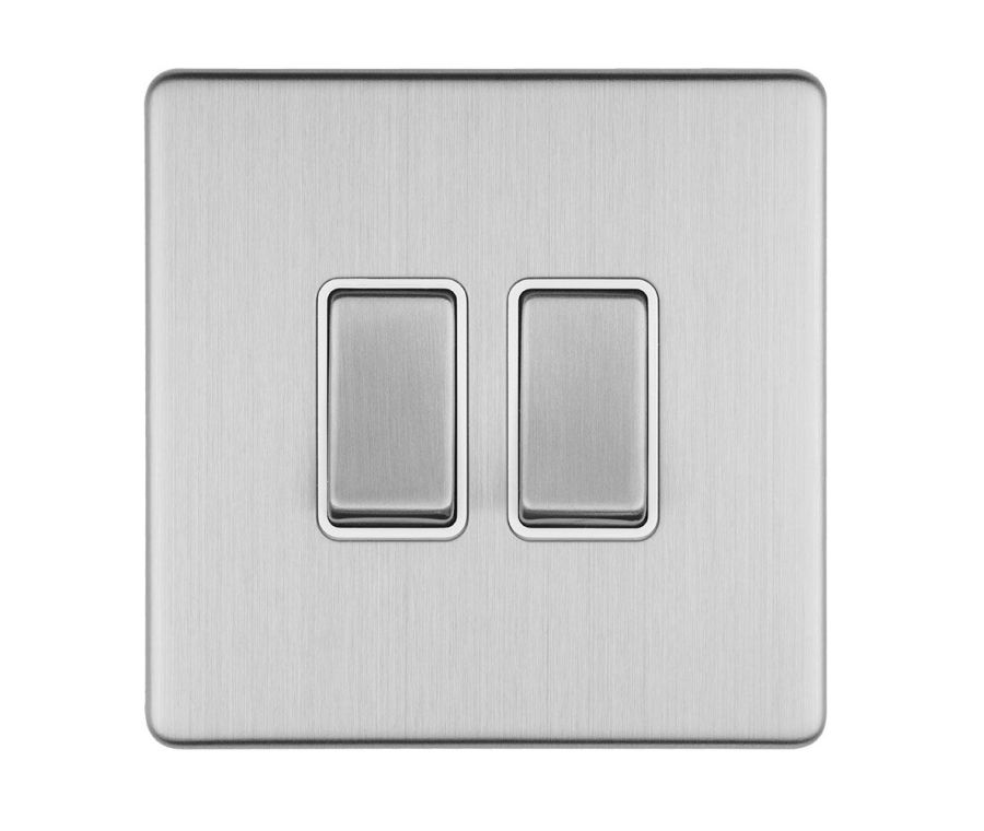 Eurolite Stainless Steel 10 Amp 2 Way 2 Gang Rocker Switch  | ECSS2SW