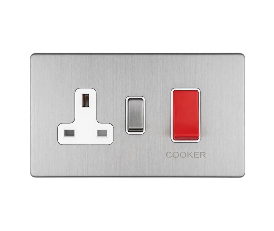 Eurolite Stainless Steel Plate 1 Gang 45A Cooker Switch with Socket | ECSS45ASWAS