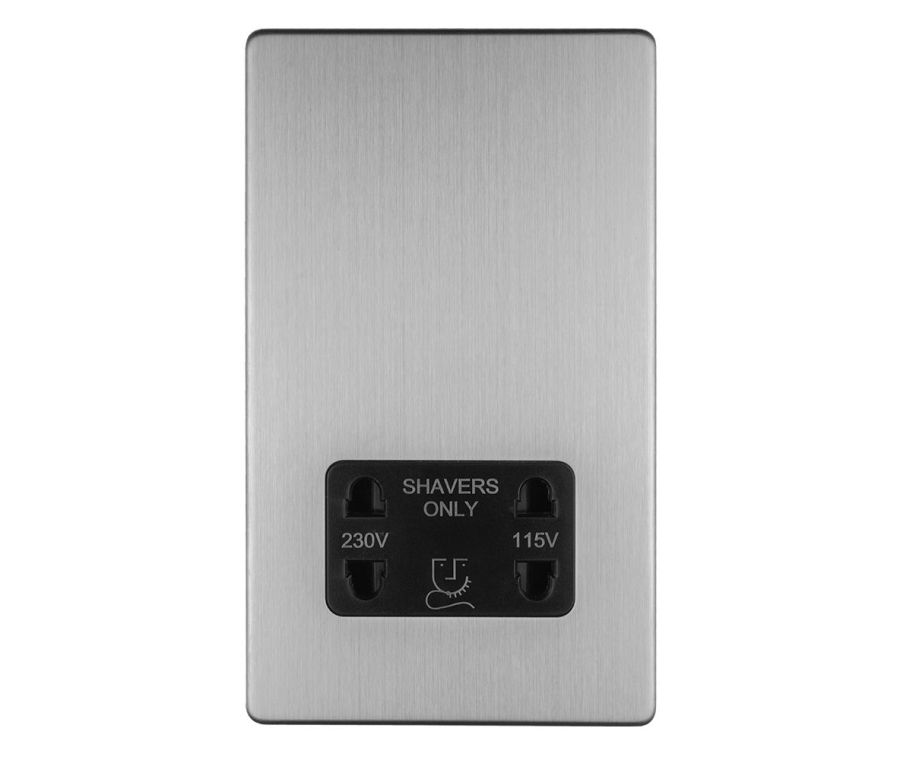 Eurolite Stainless Steel Plate 2 Gang Shaver Socket  | ECSSSHS