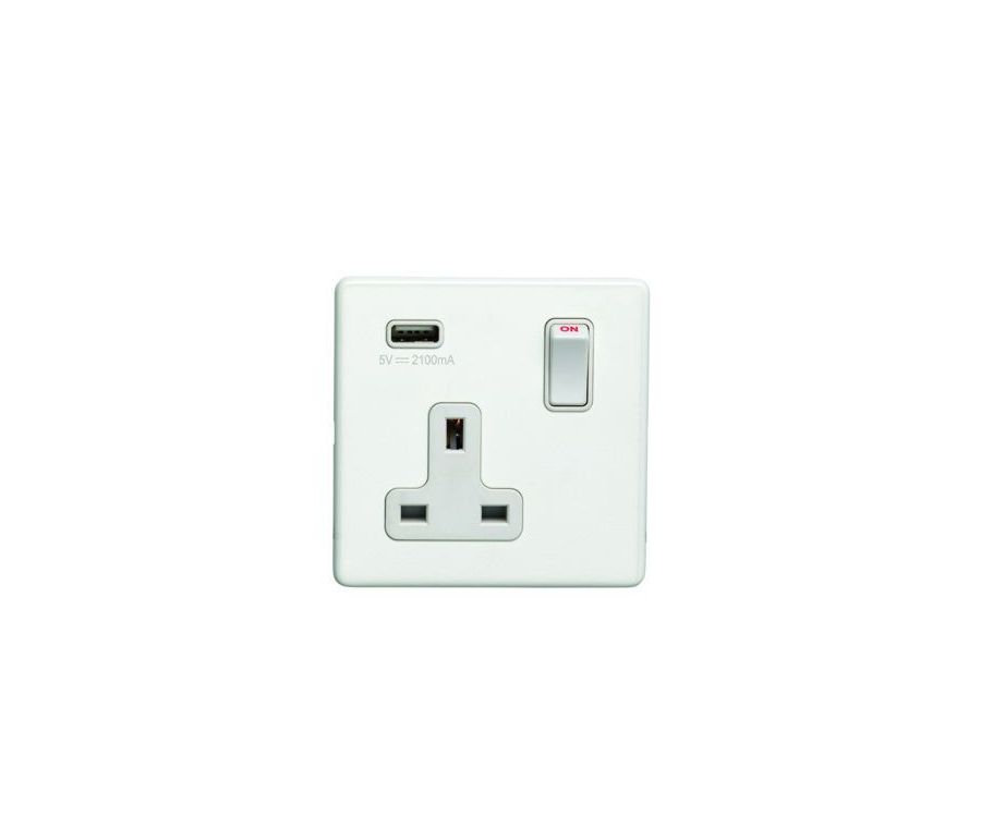 Eurolite White Plate 1 Gang 13A DP Switched Socket with USB | ECW1USBW