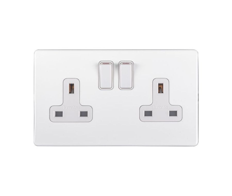 Eurolite White Plate 2 Gang 13A DP Switched Socket | ECW2SOW