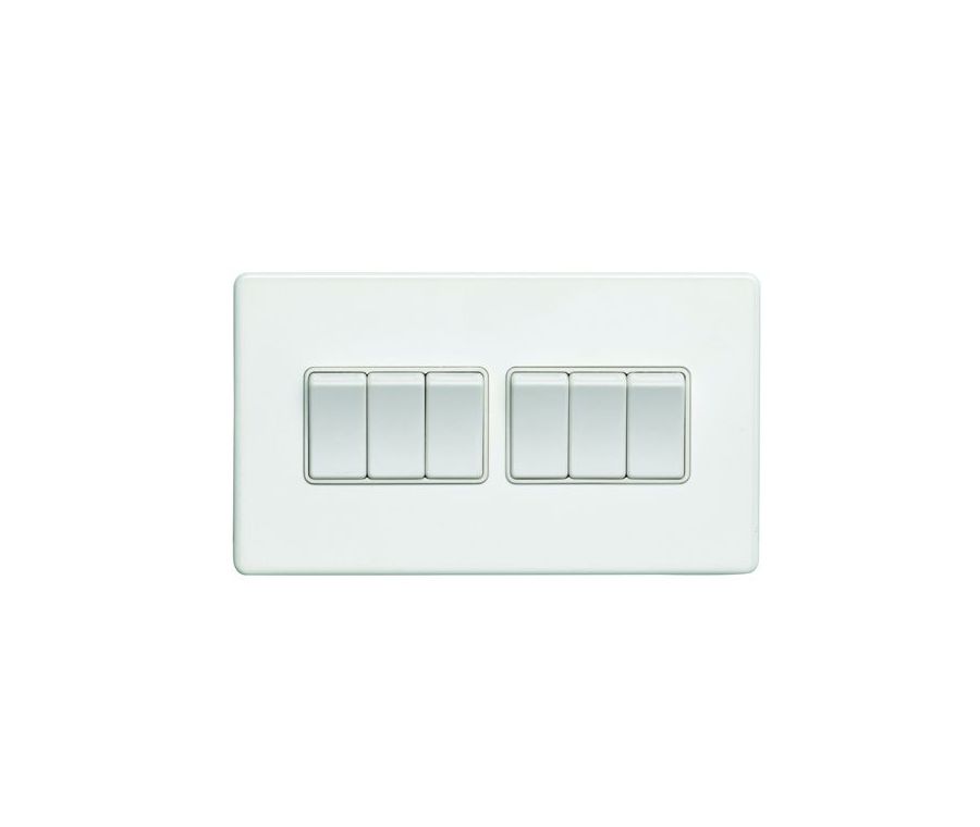 Eurolite White 10A 2 Way 6 Gang Rocker Switch  | ECW6SWW