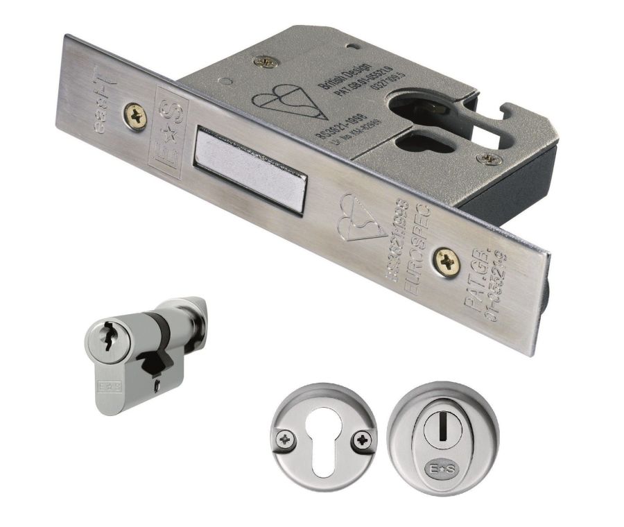Set PVD Brass 76mm BS Euro Cylinder Deadlock with cylinder & turn
