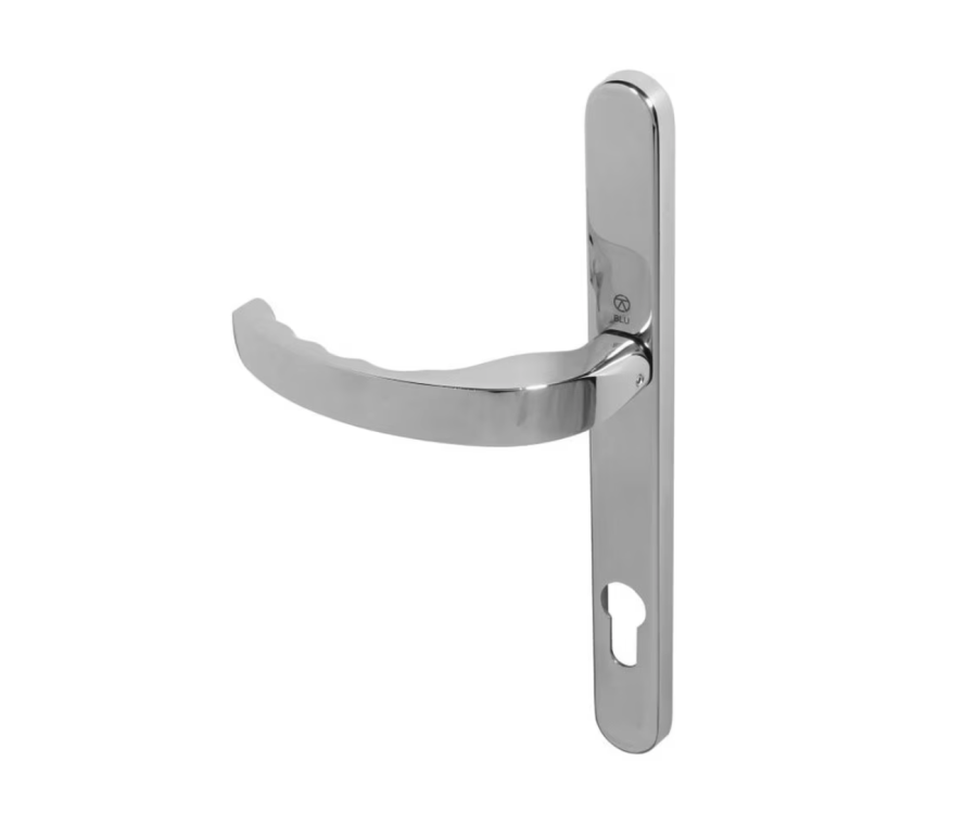 BLU Polished Stainless Steel EGC096 Lever Door Handle on euro backplate  |  EGC096-PSS