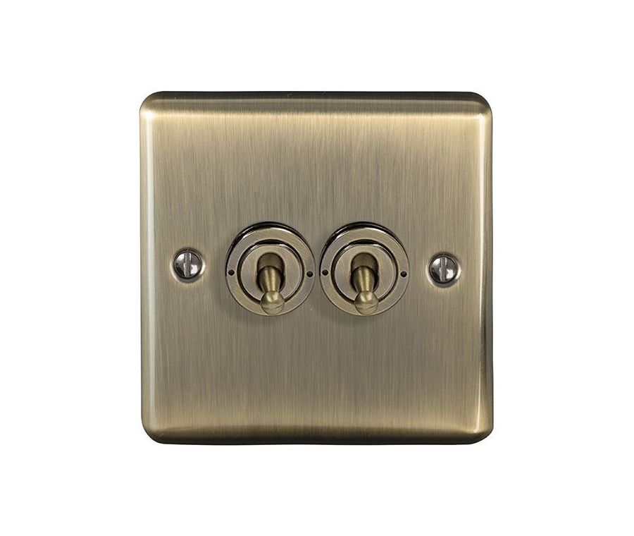 Eurolite Antique Brass 2 Gang Toggle Switch  | ENT2SWABB