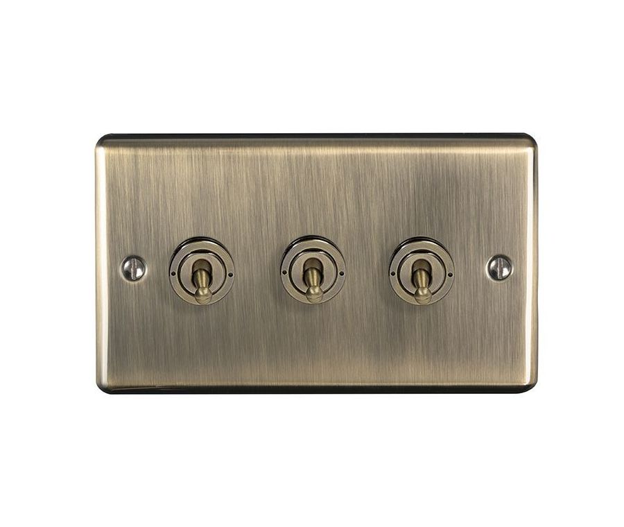 Eurolite Antique Brass 3 Gang Toggle Switch  | ENT3SWABB