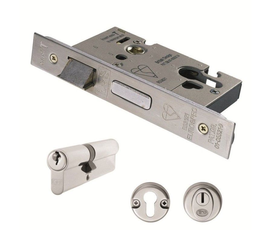 Set Satin Stainless Steel 76mm Easi T BS Euro Sashlock with cylinder