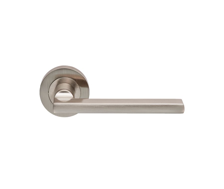 Set Satin Nickel Trentino Lever Furniture on round rose | EUL030SN