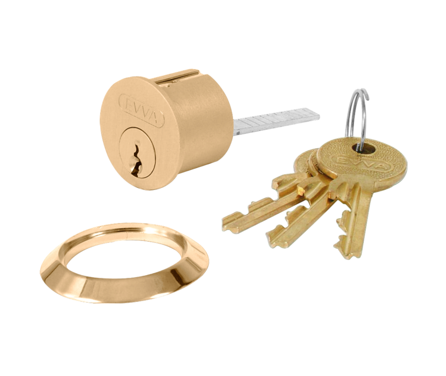 Evva A5 Polished Brass Standard Rim Cylinder | L6108